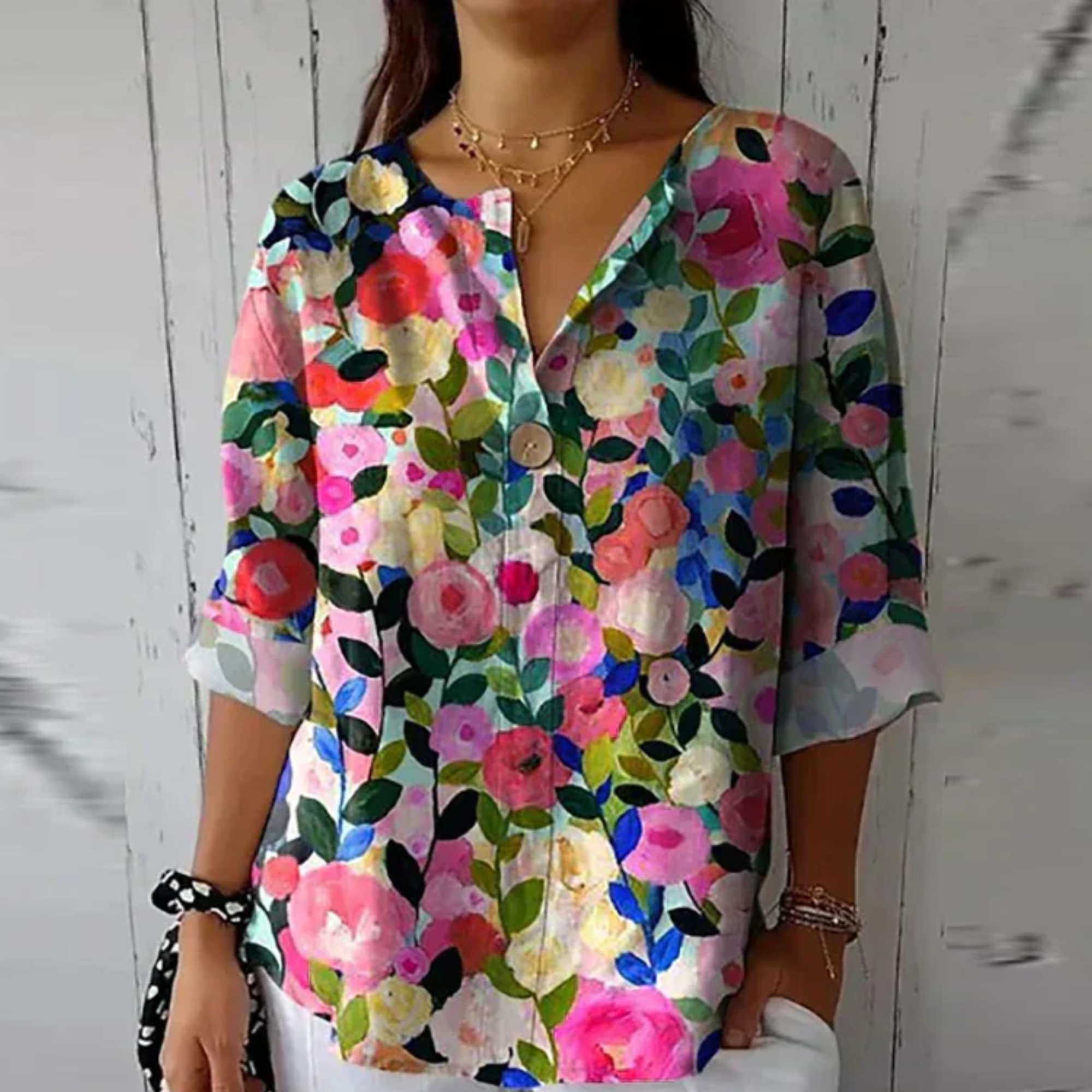 Women's Floral Print Blouse Short Sleeves