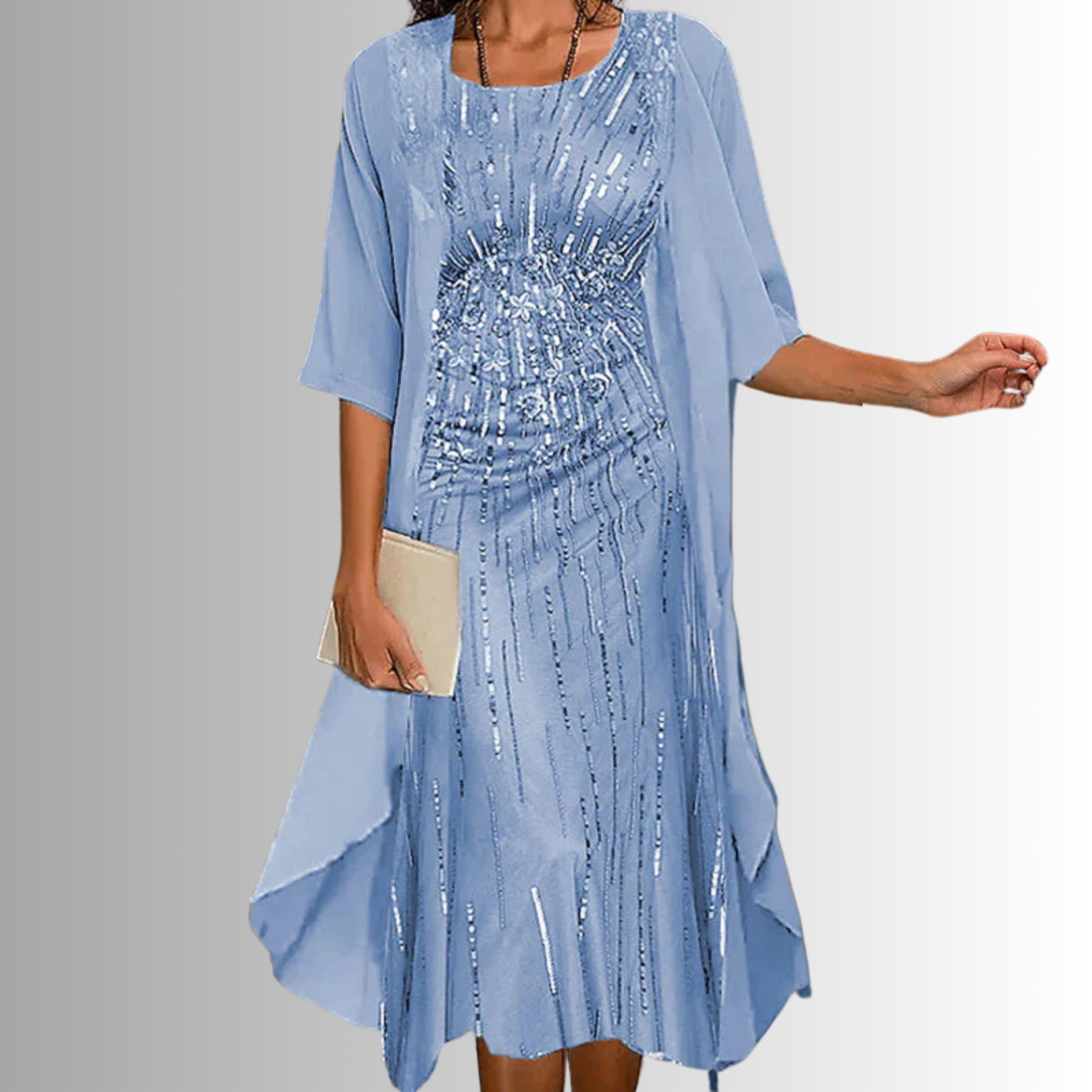 Women's Printed Open-Front Layered Midi Dress