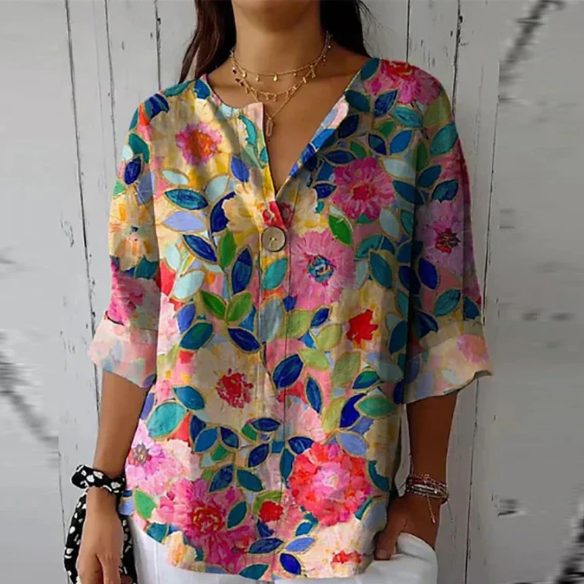 Floral V-Neck Summer Top Blouse for Women