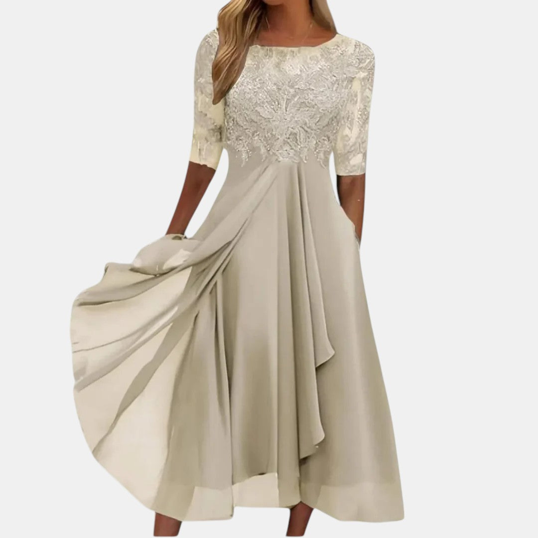 Women’s Elegant Chiffon Lace Midi Dress