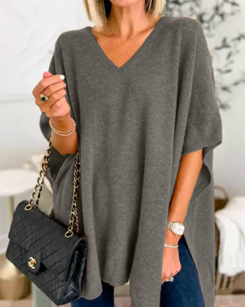 Women's V-Neck Knit Poncho Oversized Sweater