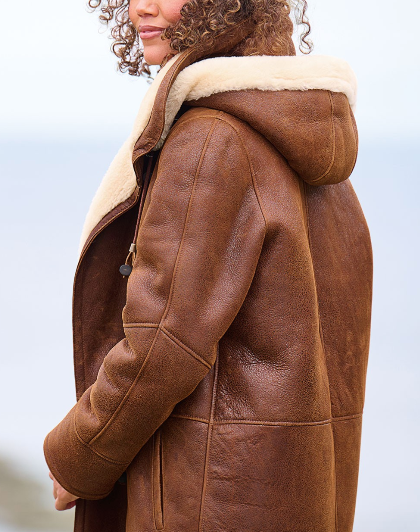 Women’s Faux Suede Shearling-Style Hooded Coat