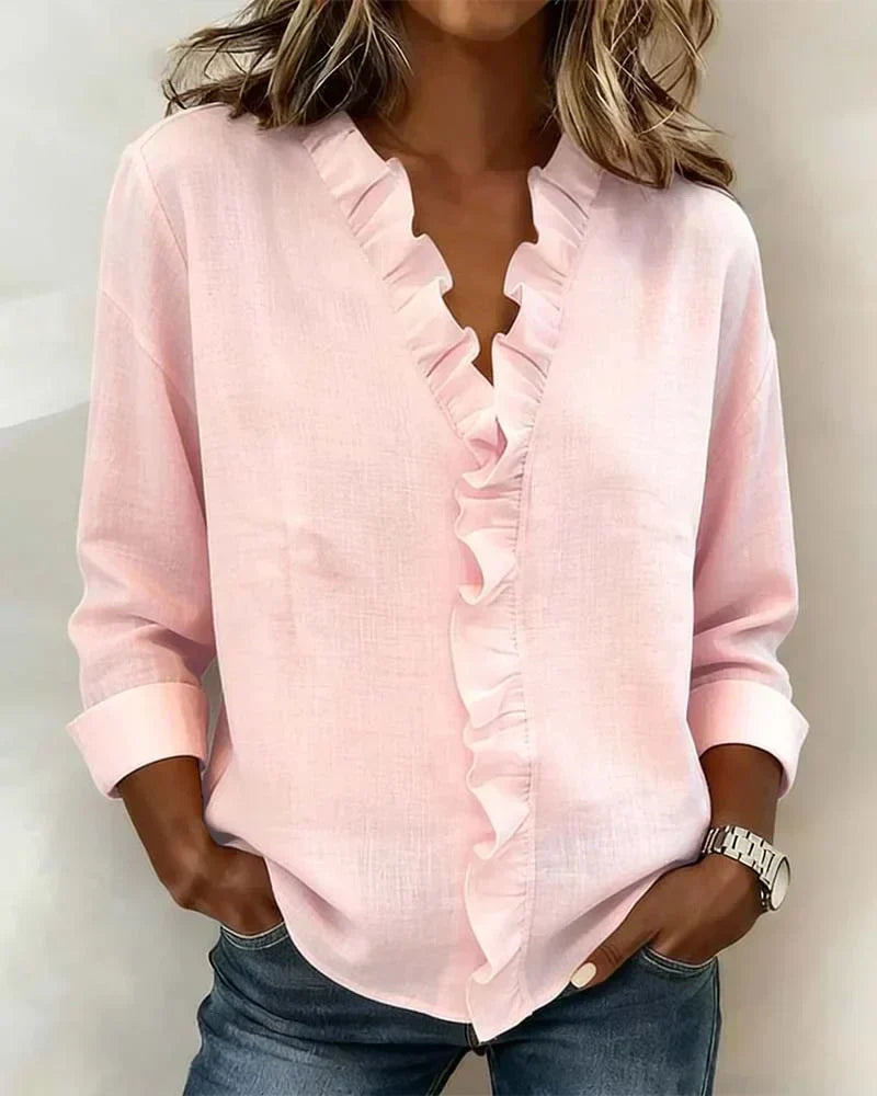 Women's Lightweight V-Neck Blouse with Ruffles