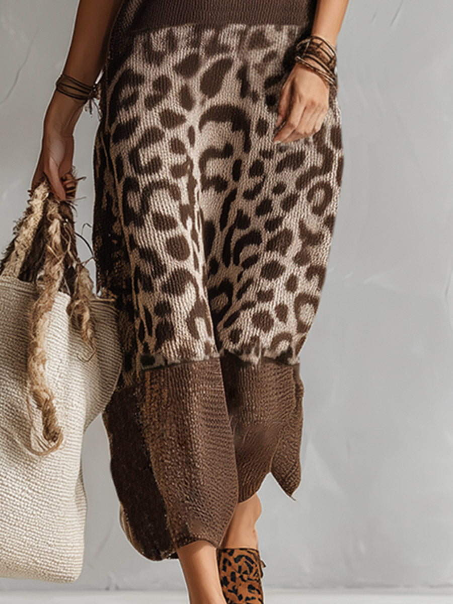 Women's Leopard Print Sleeveless Midi Dress