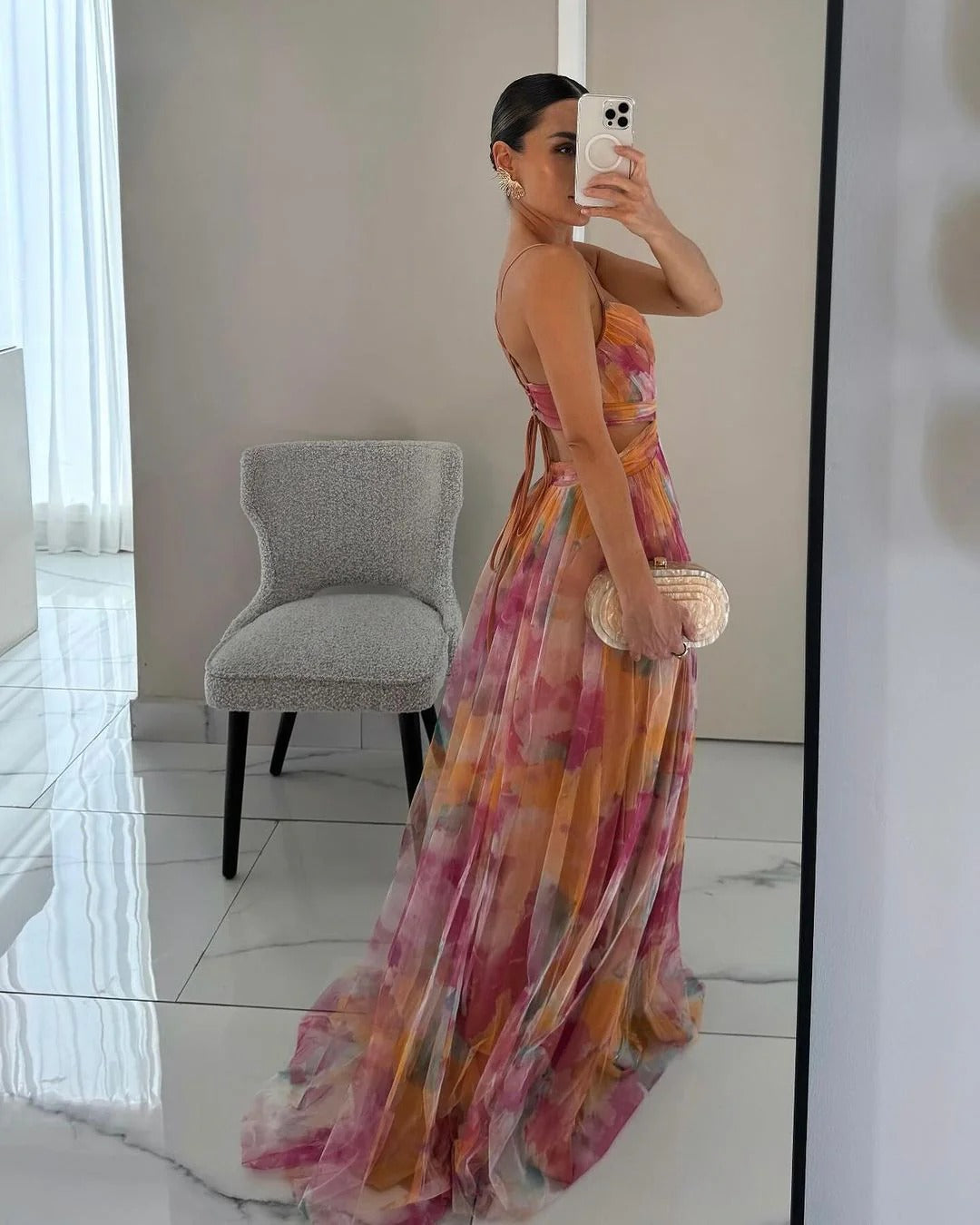 Elegant Women's Maxi Wedding Guest Dress with V-Neck
