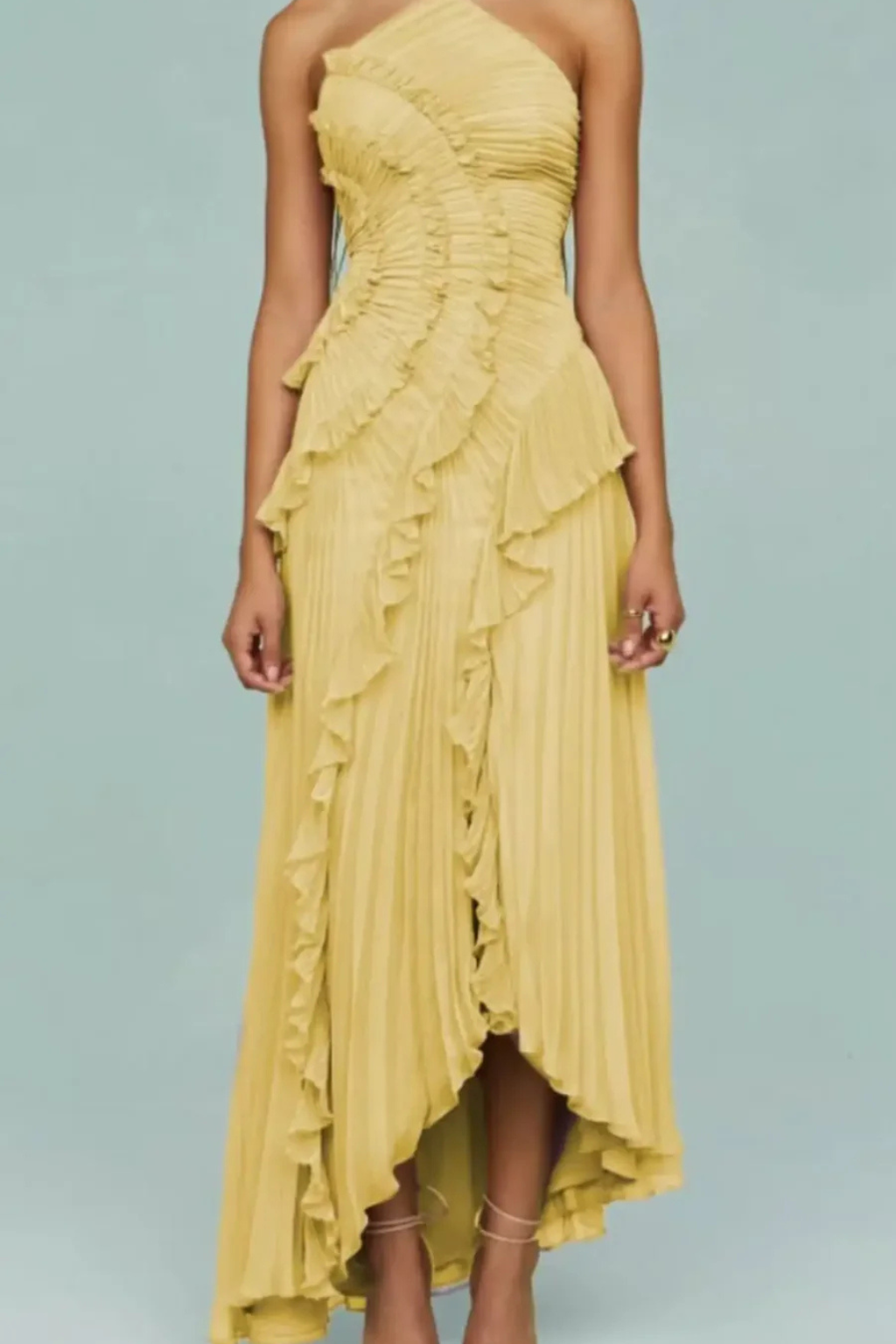 Women's Sleeveless Halter Backless Cascading Ruffle Maxi Dress