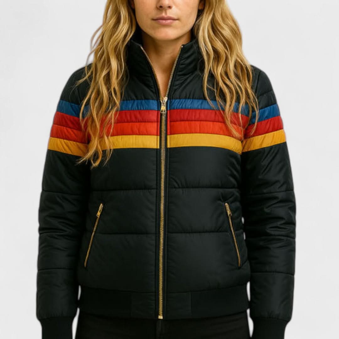 Women's Hooded Striped Quilted Puffer Winter Jacket