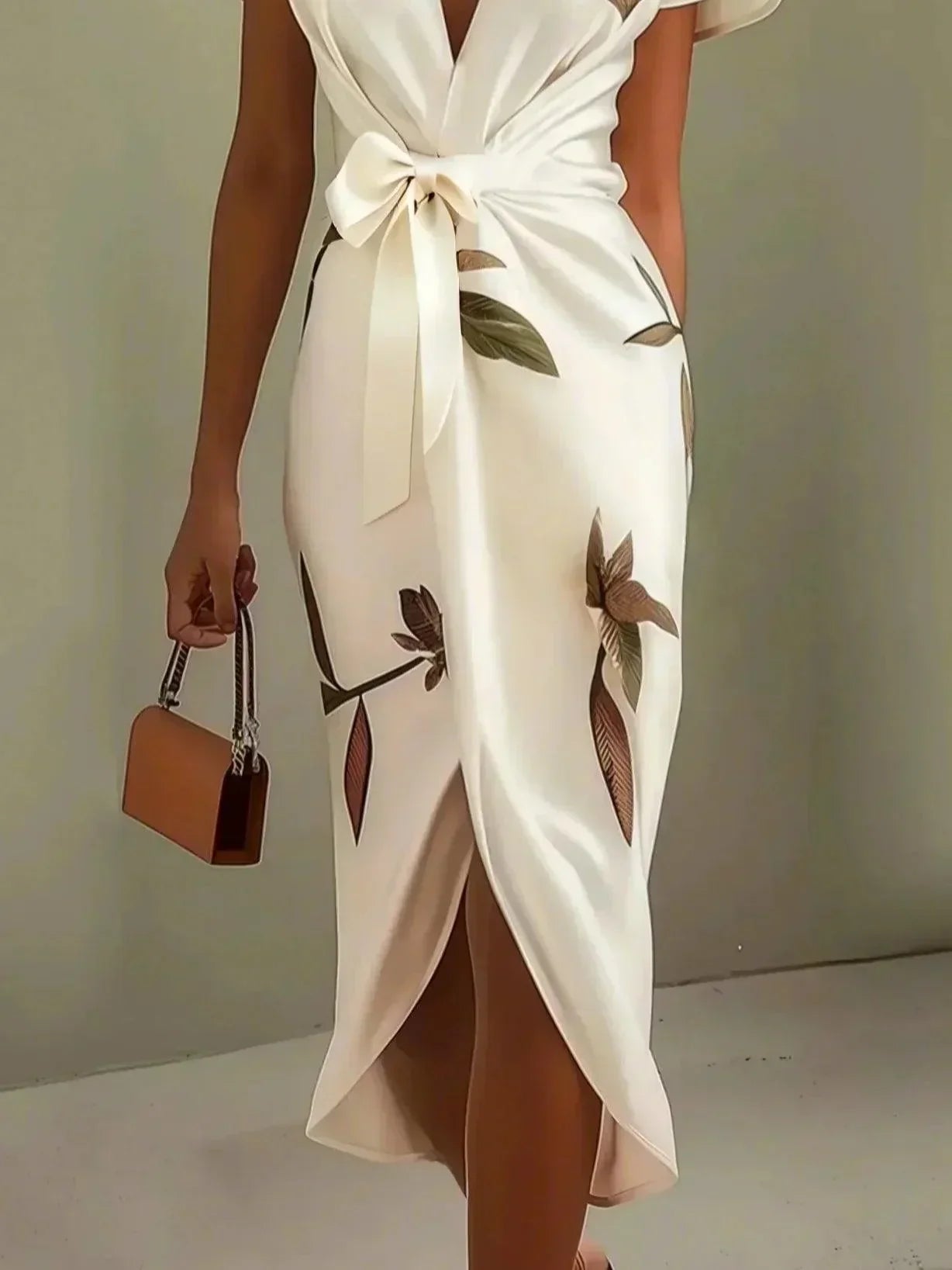 Women's Floral Wrap V-Neck Midi Dress