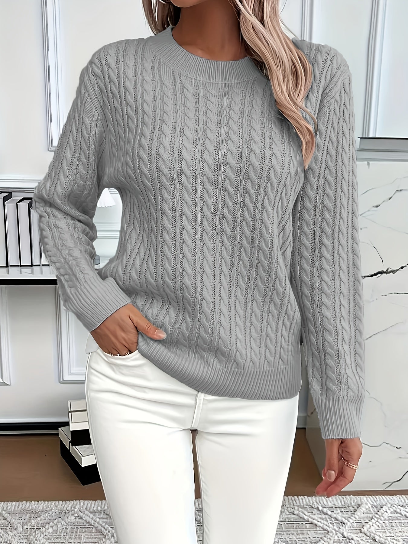 Women's Cable Knit Sweater Relaxed Fit
