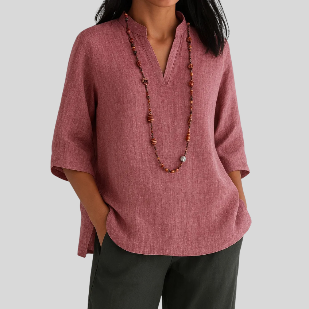 Women's Casual Loose Fit V-Neck 3/4 Sleeve Everyday Blouse