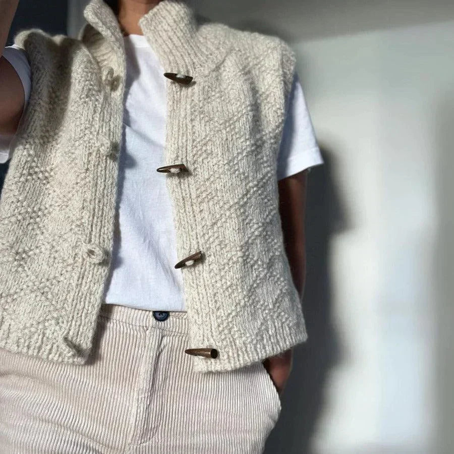 Women's Button Front Sleeveless Vest with Stand Collar