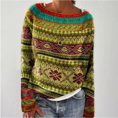 Stylish Women's Sweater with Retro Pattern for Autumn