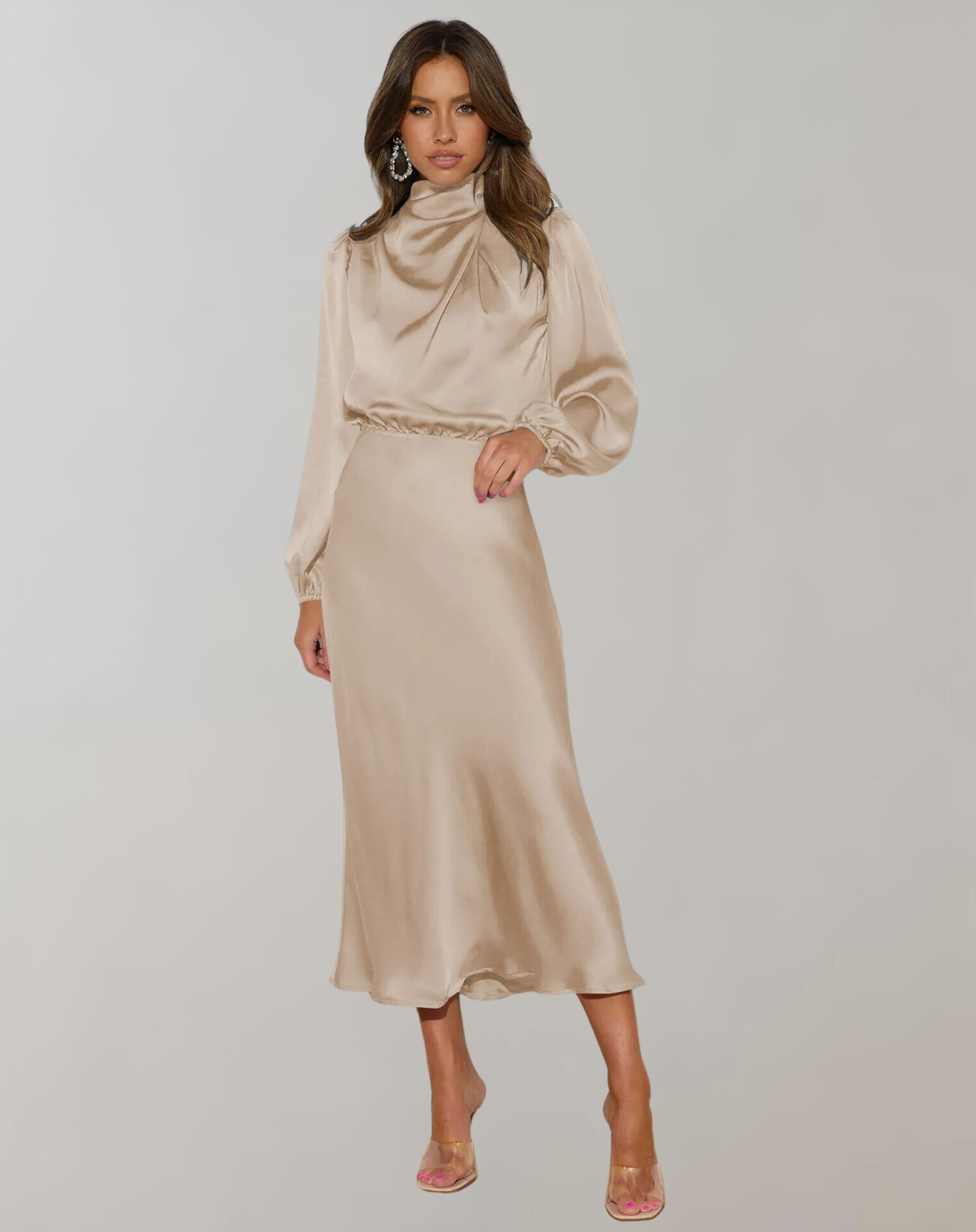 Elegant Satin Dress with Long Sleeves