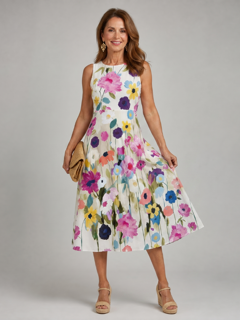 Women's Floral Print Sleeveless Midi Dress