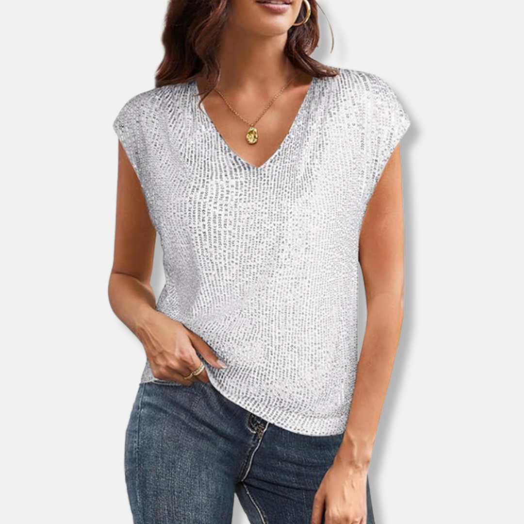 Women’s Sequin Sparkly V-Neck Sleeveless Top
