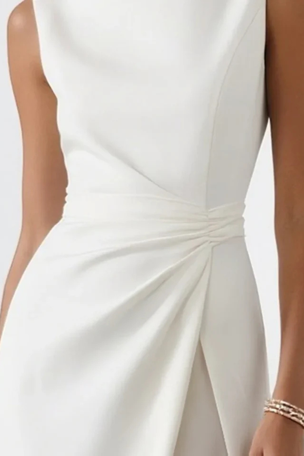Women’s Elegant Sleeveless Ruched Waist Maxi Dress with Side Slit