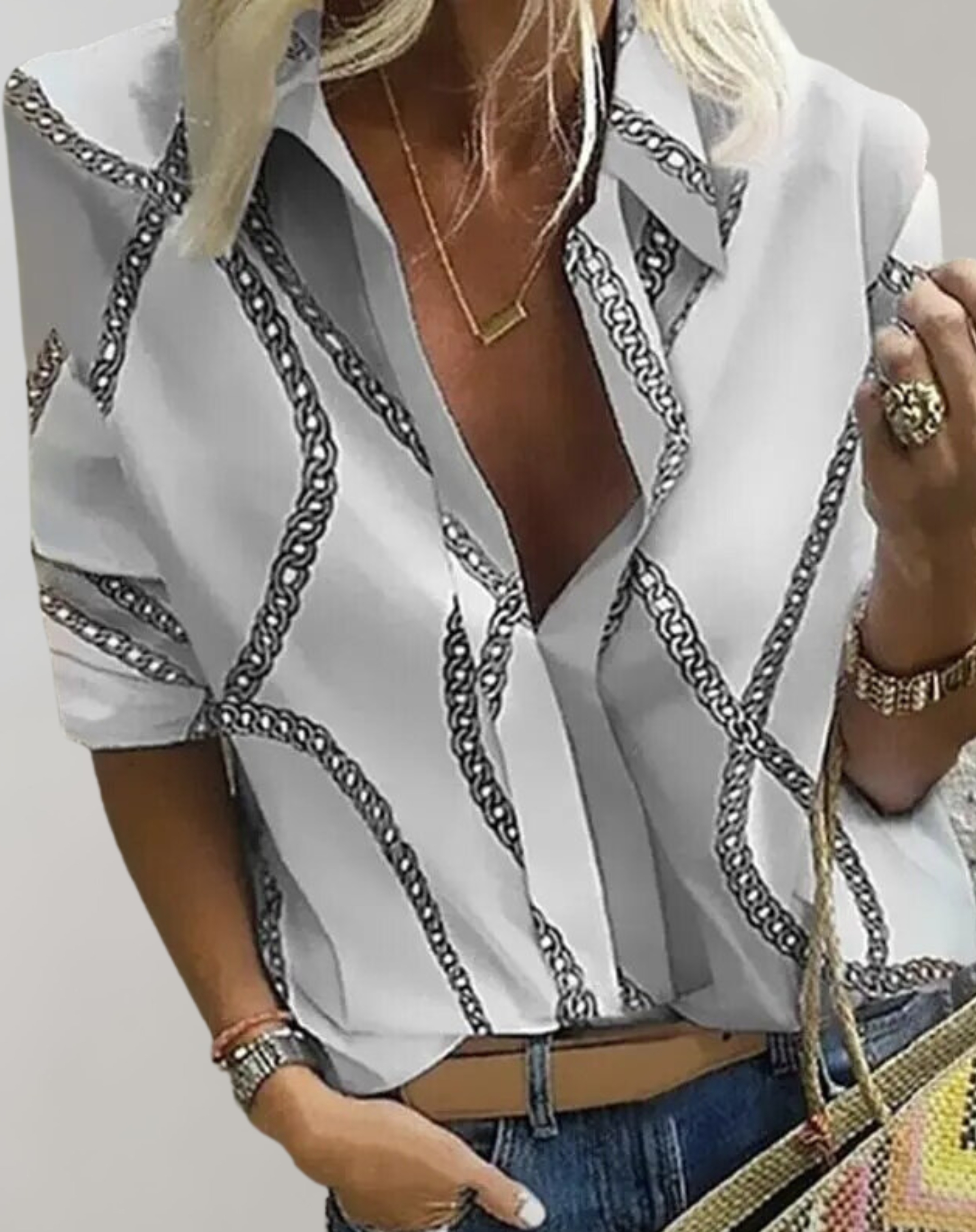 Women's Elegant Chain Print Fitted Blouse