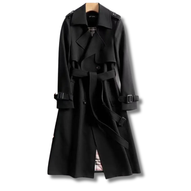 Women's Double-Breasted Belted Trench Coat with Classic Lapel