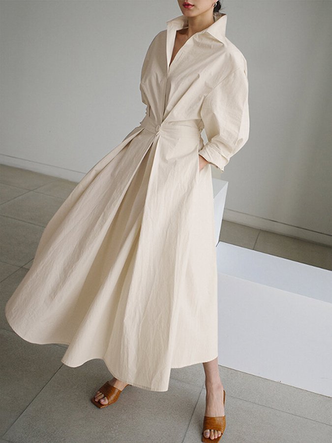 Elegant Waist-Defined Midi Shirt Dress