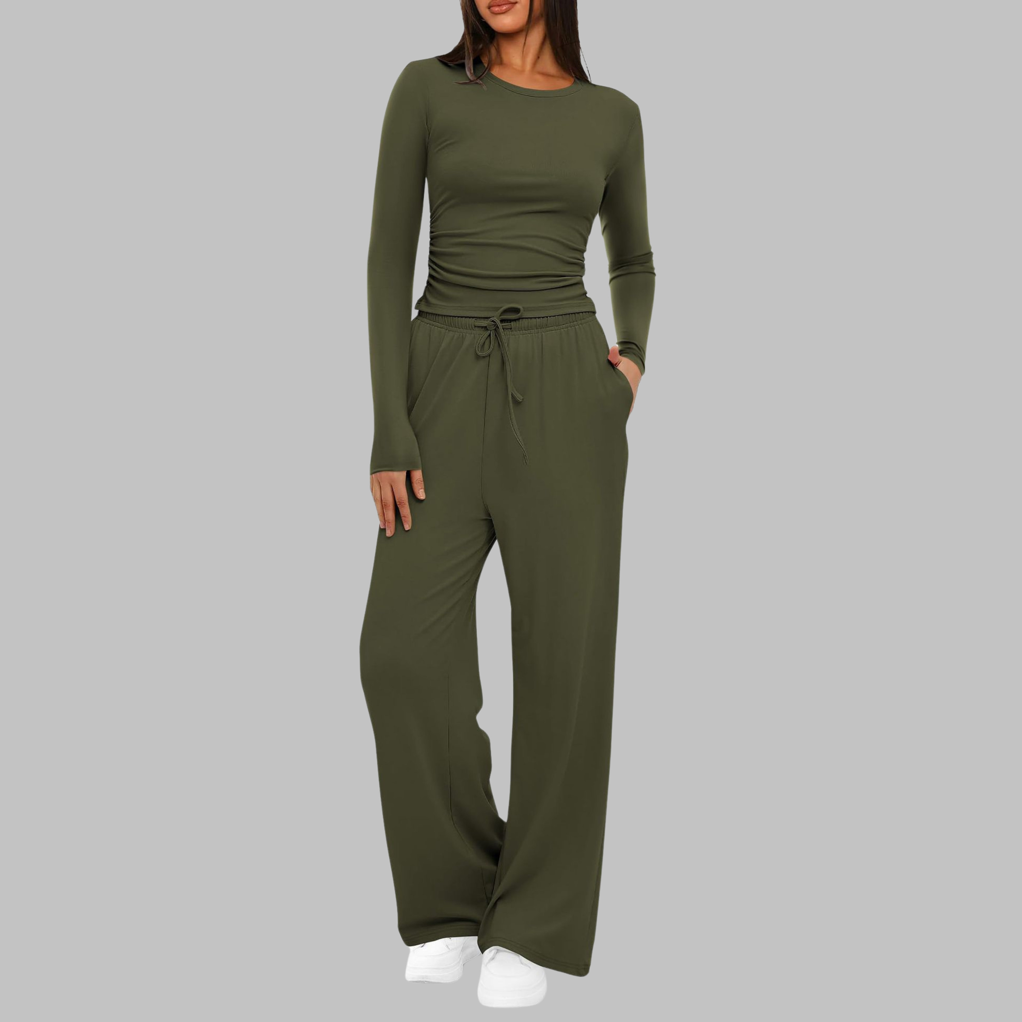 Women's Long Sleeve Top Wide Leg Pants Set
