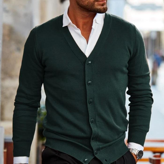 Men's Button-Up Soft Knit Long Sleeve Cardigan