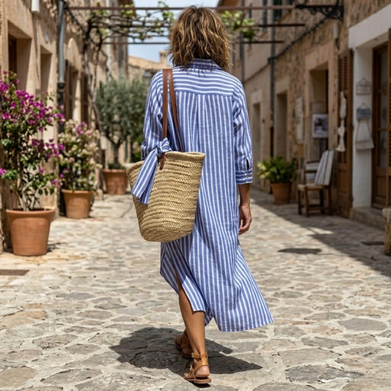 Women’s Striped Button Down Midi Dress