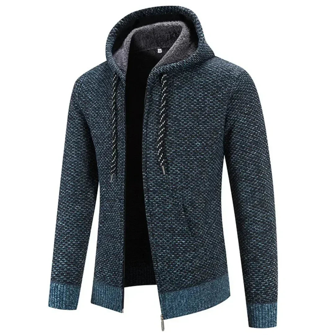Men's Hooded Casual Zip-Up Knit Cardigan
