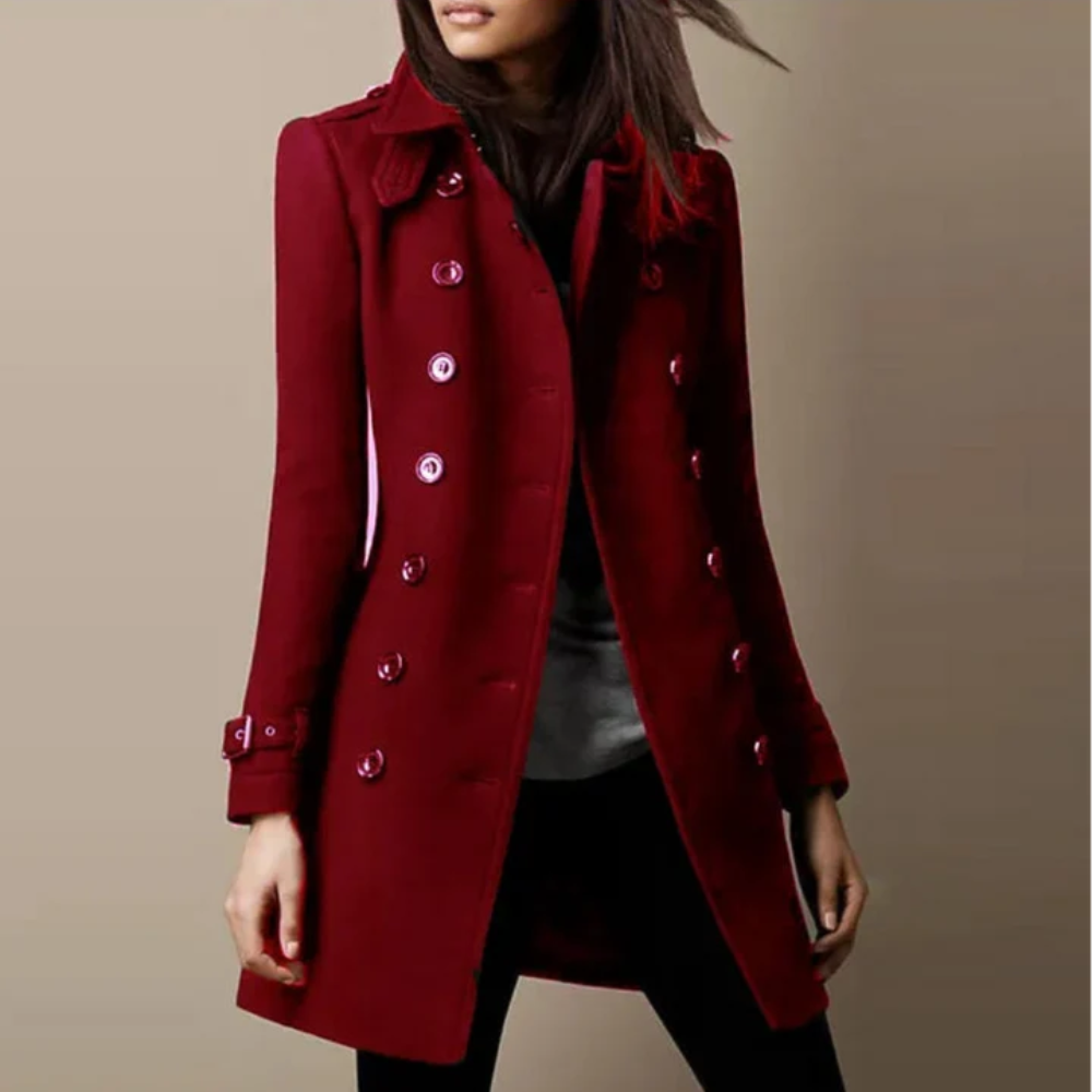 Women’s Tailored Long Winter Trench Coat with Lapel Collar