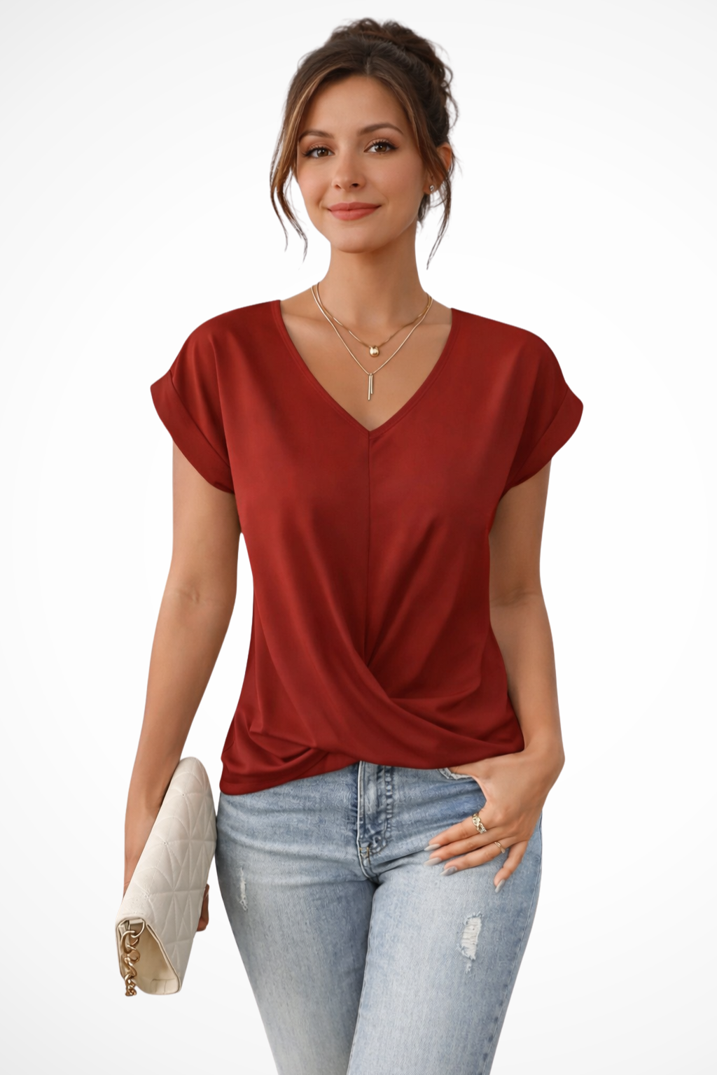 Women’s Casual V-Neck Short Sleeve Blouse Loose Fit