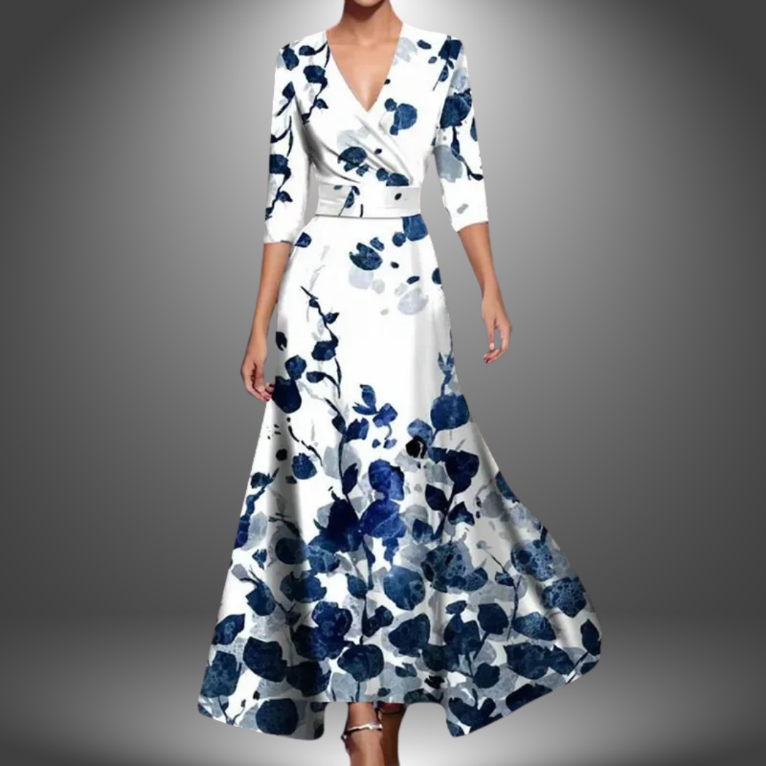 Women's Flattering V-Neck Floral Wrap Maxi Dress