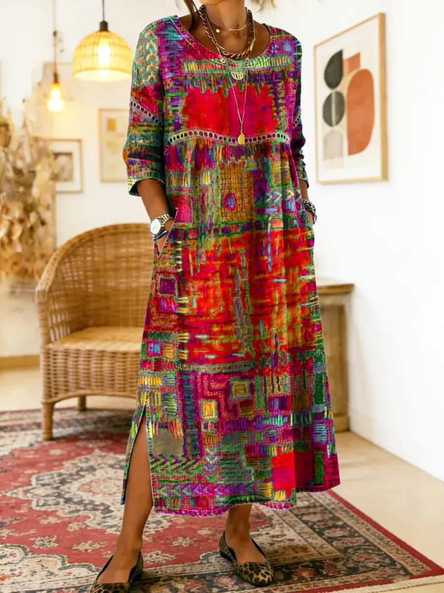 Women's Mosaic Print Side Slit Midi Dress