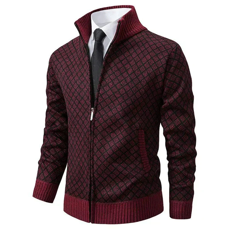 Men's Textured Zip-Up Knit Cardigan