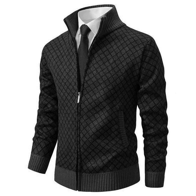 Men's Textured Zip-Up Knit Cardigan