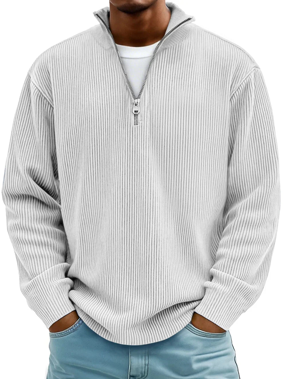 Men’s Ribbed Half-Zip Collared Sweater