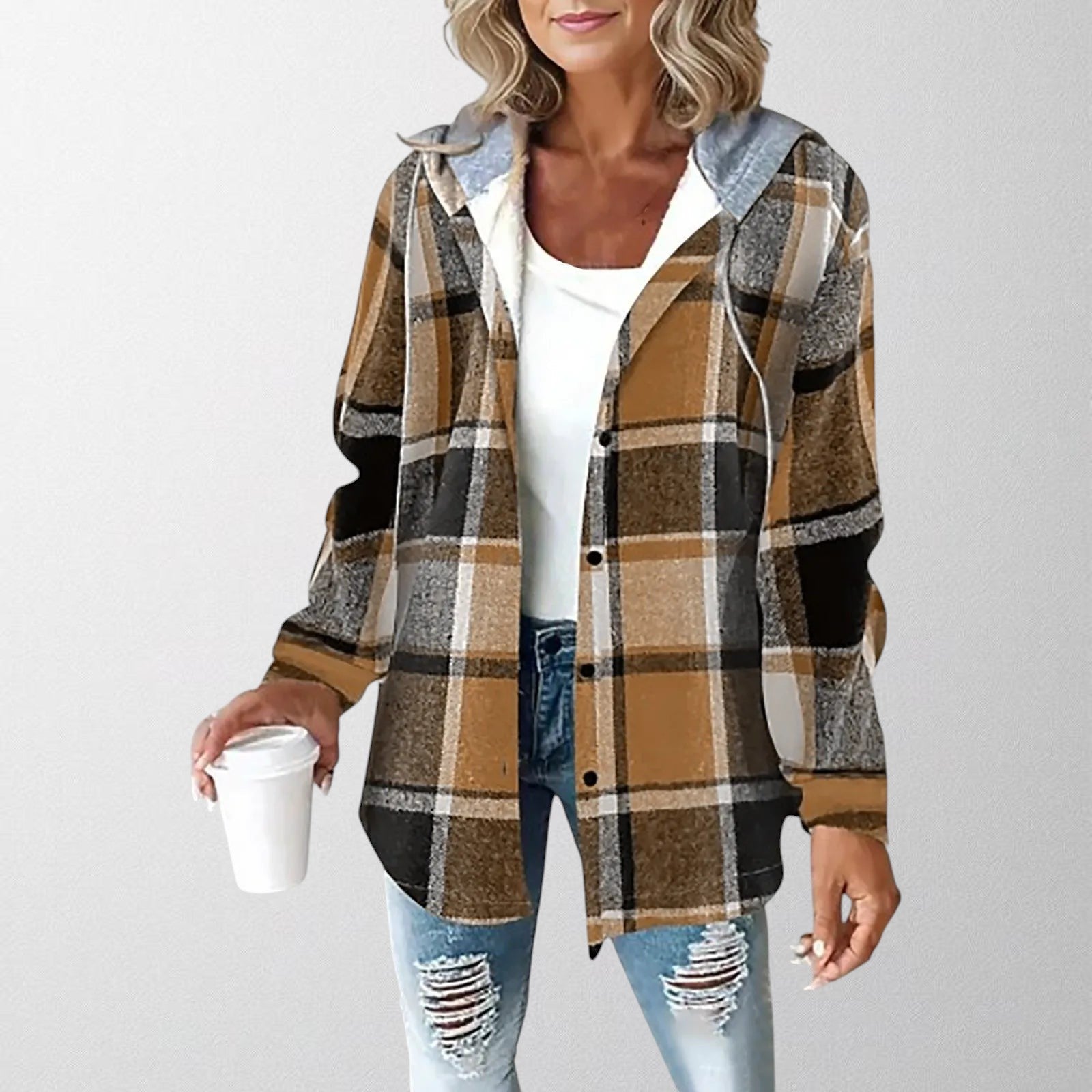 Women's Plaid Hooded Zip-Up Jacket
