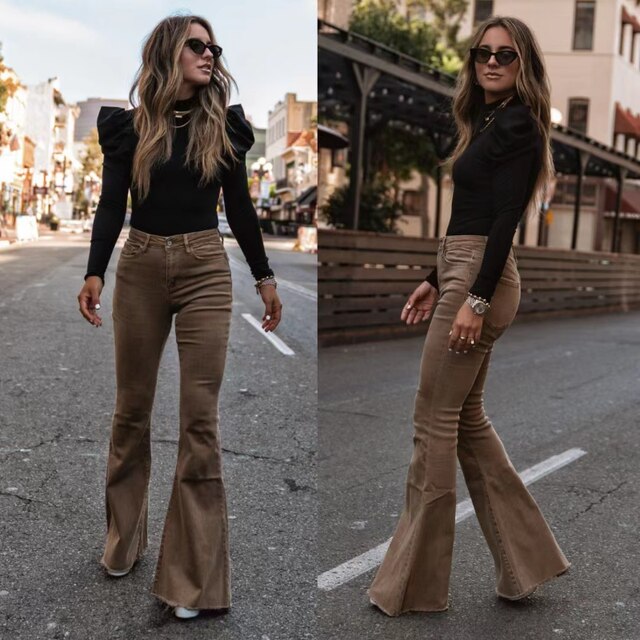Trendy High-Waisted Flared Pants for Women – Elegant Fit