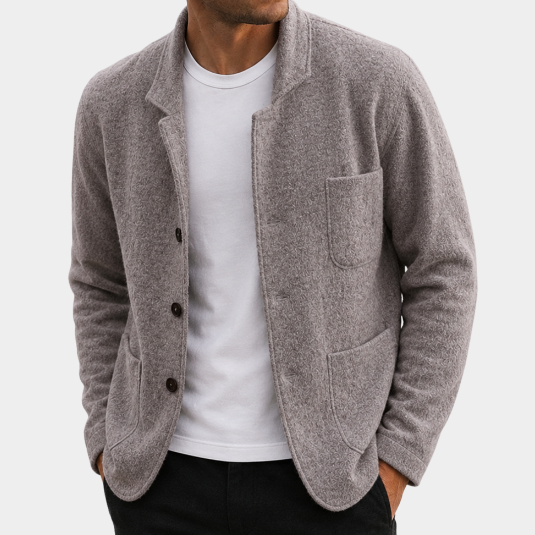 Men’s Button-Front Knit Cardigan with Notched Collar