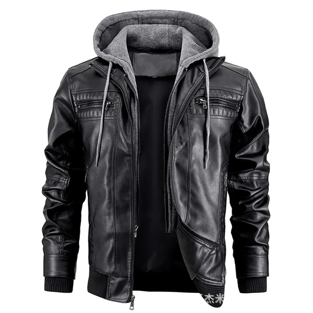 Elegant Premium Leather Winter Coat with Hood