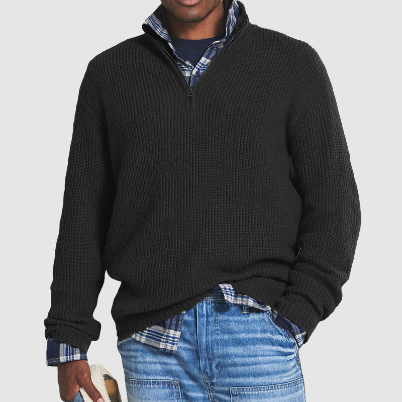 Elegant Men's Cashmere Pullover with Zipper in Business-Casual Style