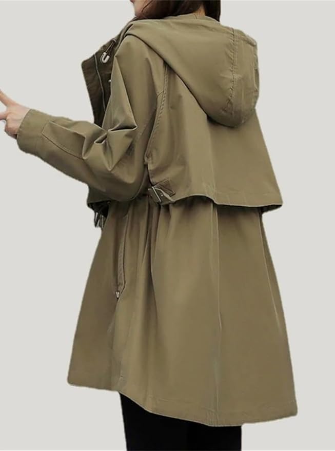 Women's trench coat with hood | Waterproof and long-sleeved