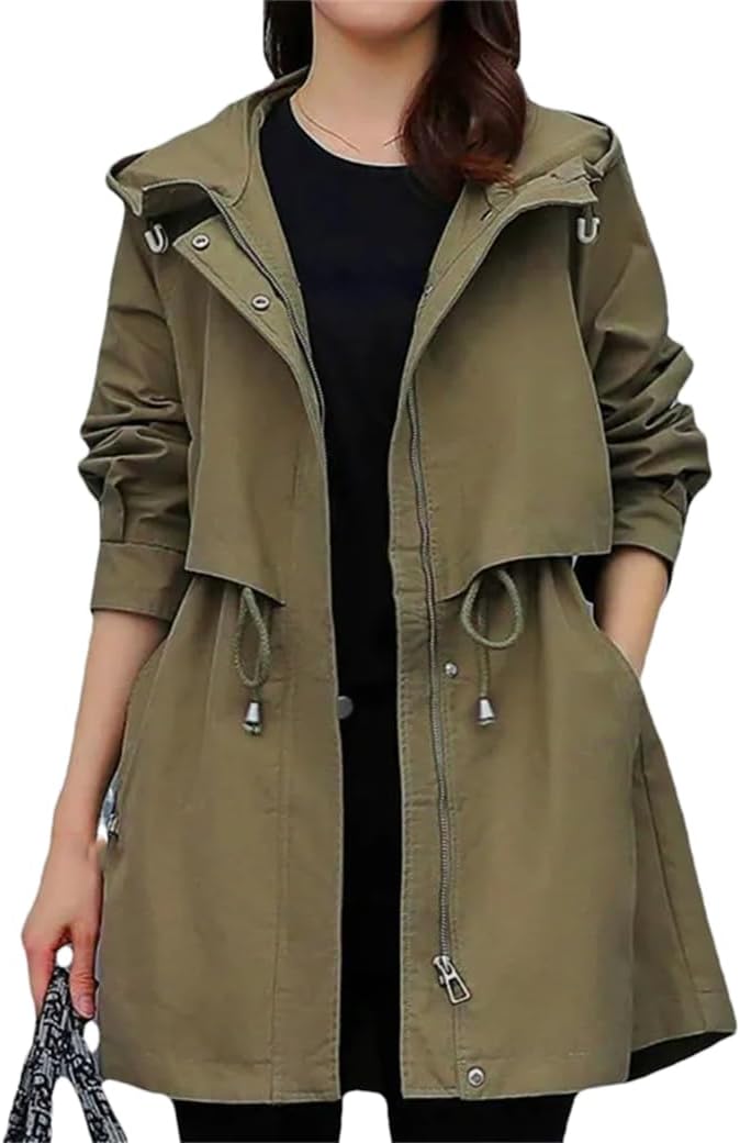 Women's trench coat with hood | Waterproof and long-sleeved