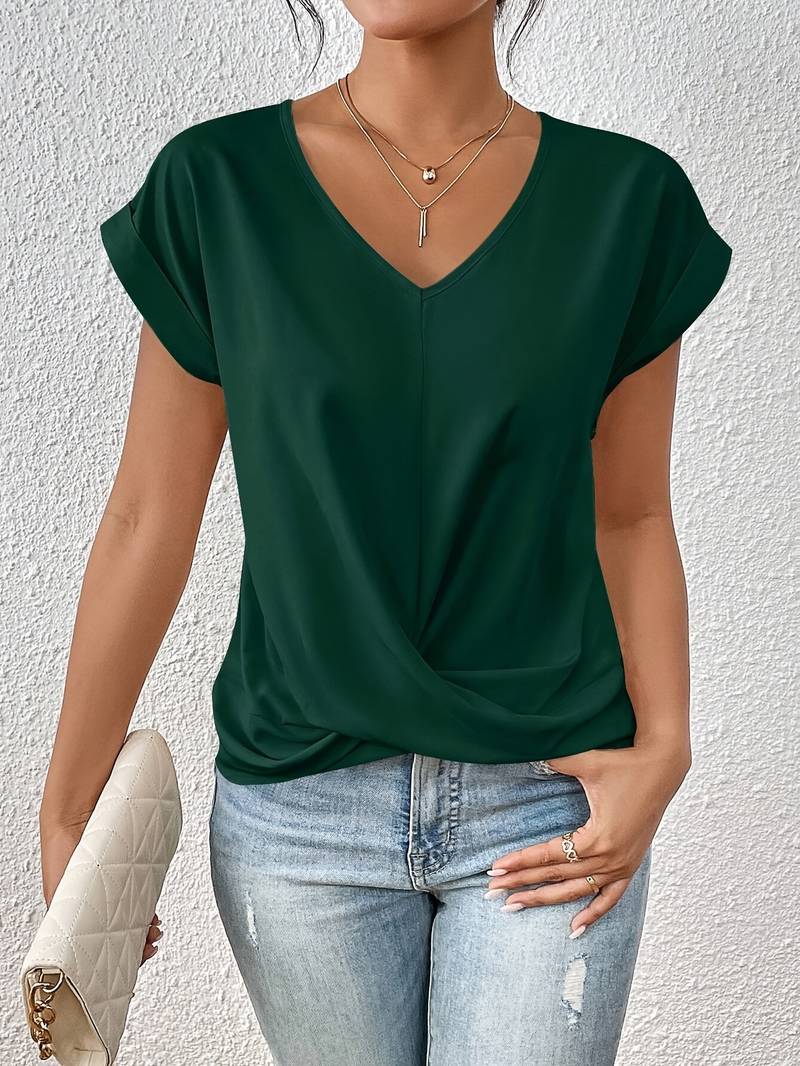 Women's V-Neck Short Sleeve Blouse Twist-Knot
