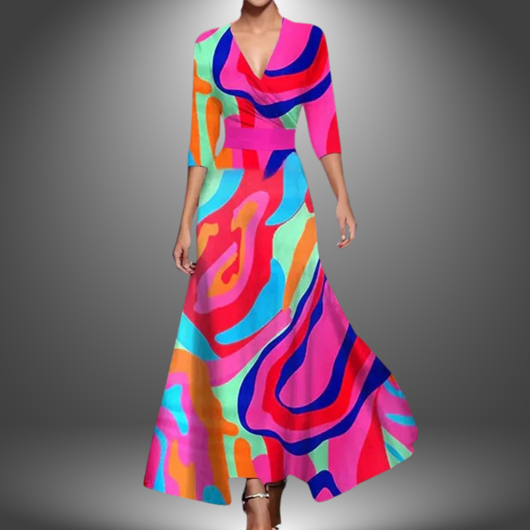 Women's Flattering V-Neck Floral Wrap Maxi Dress