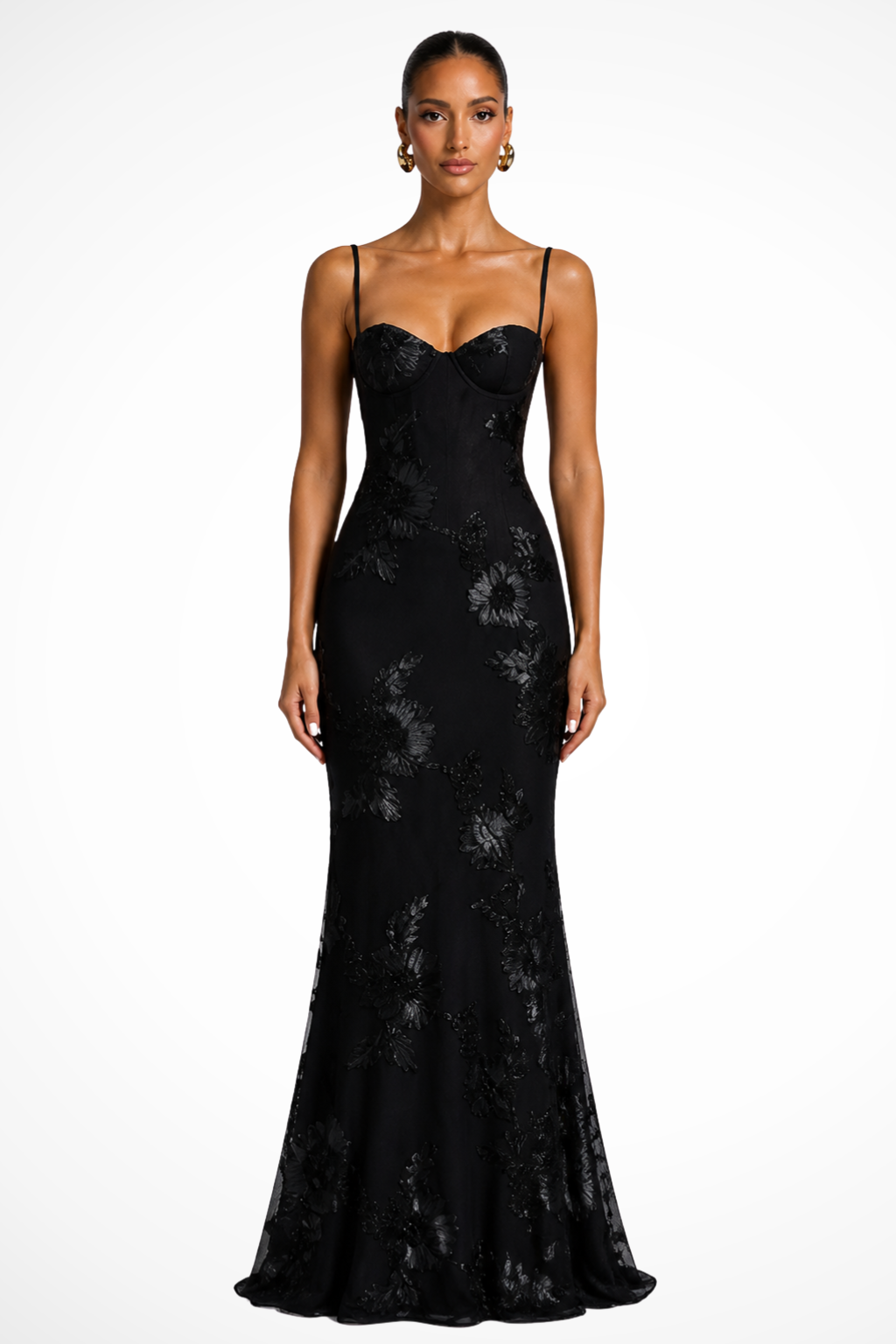 Women's Floral Embroidered Corset Maxi Dress