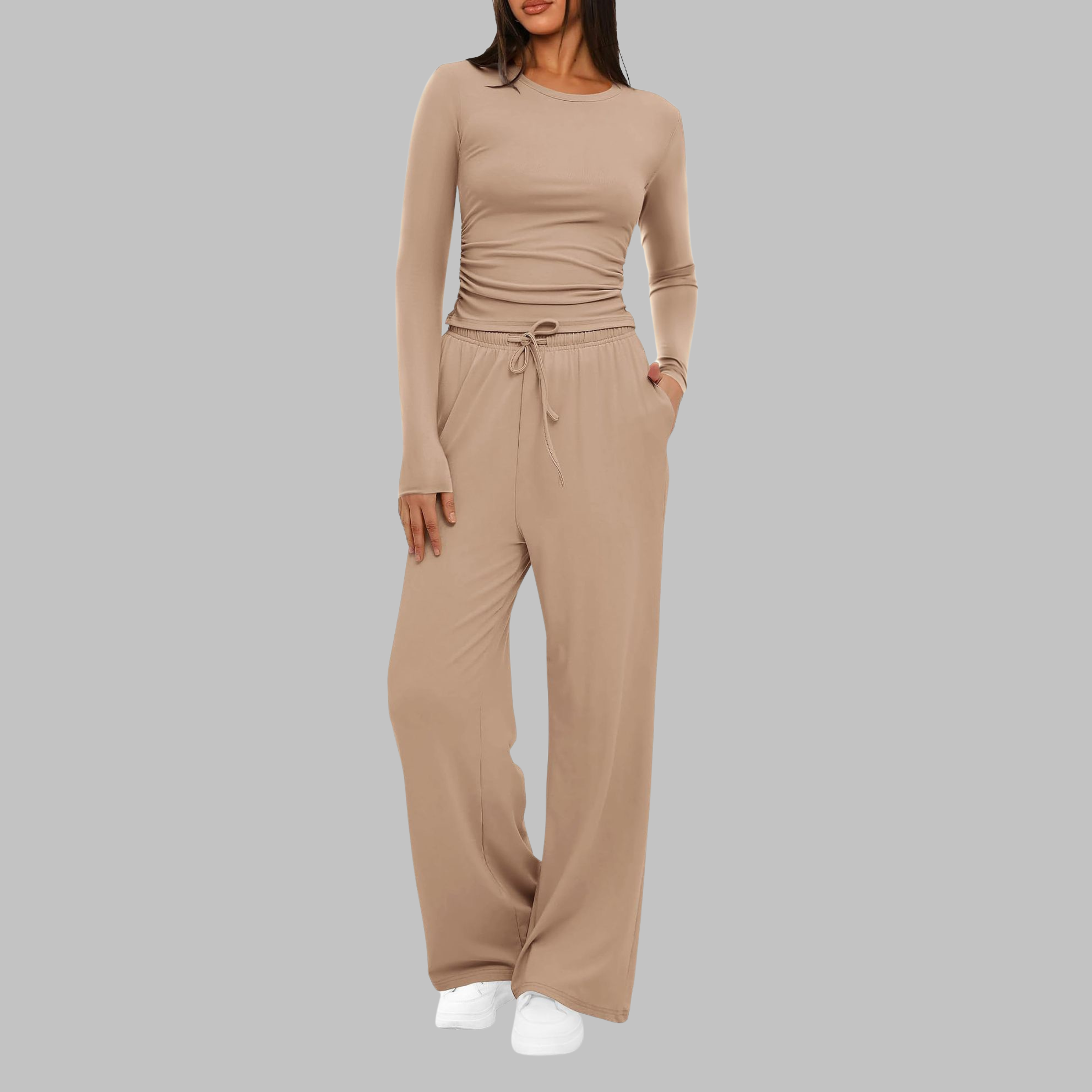 Women's Long Sleeve Top Wide Leg Pants Set