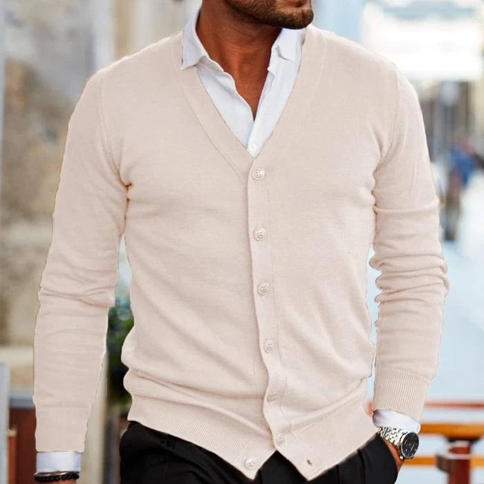 Men's Button-Up Soft Knit Long Sleeve Cardigan