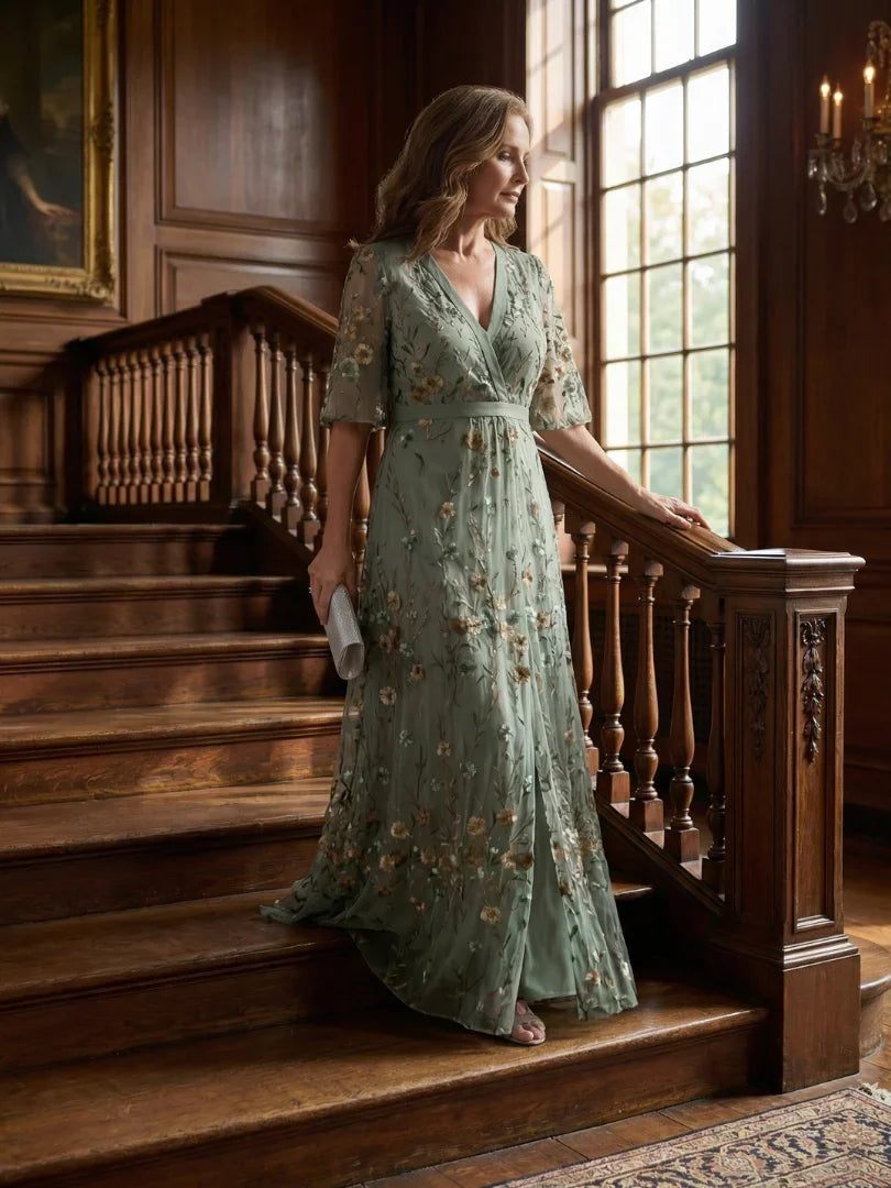 Women's Floral Print Maxi Dress with Flutter Sleeves