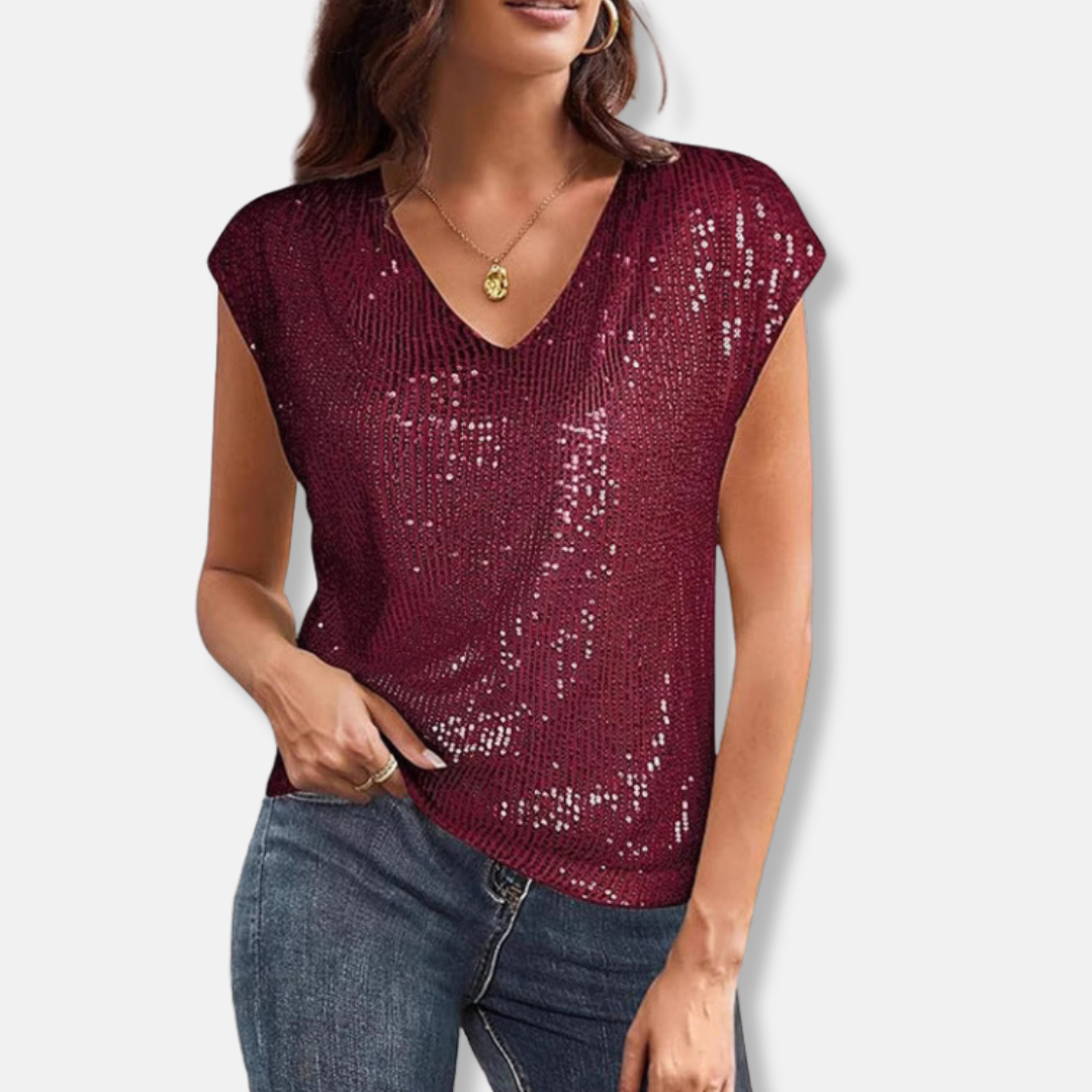 Women’s Sequin Sparkly V-Neck Sleeveless Top