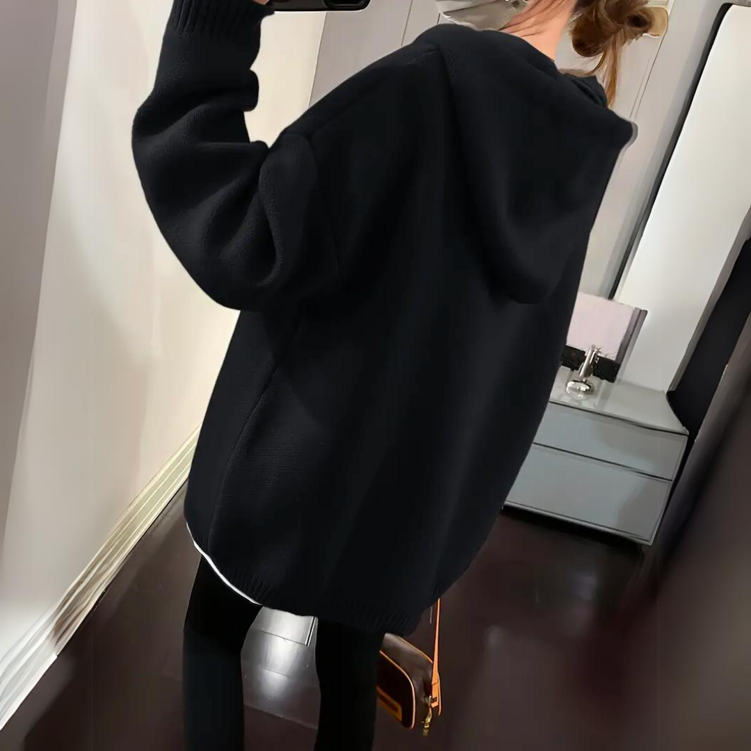 Knitted Plus Size Women's Hoodie with Smiley Face