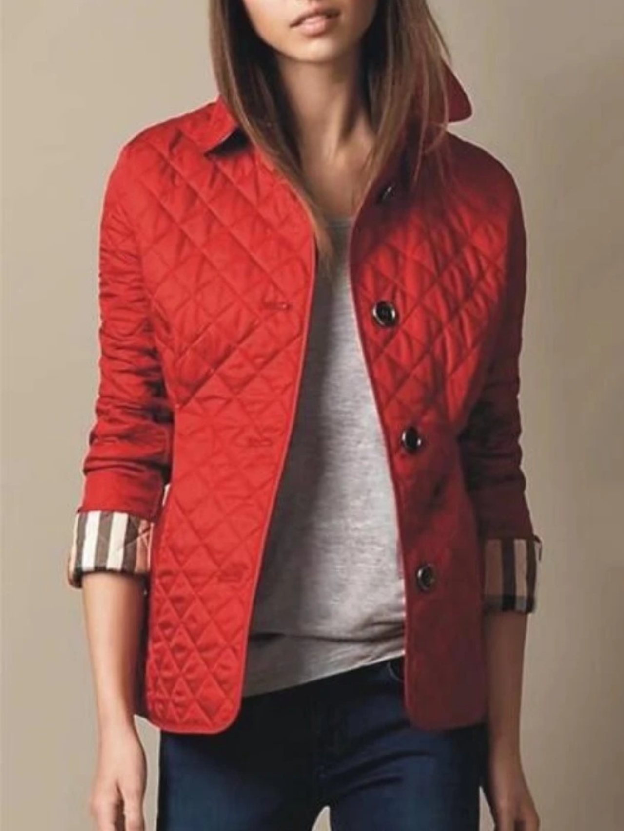 Stylish Lined Women's Jacket with Folded Collar